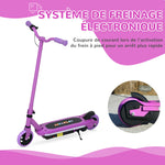 Trottinette électrique pour enfants 6-14 ans, vitesse maximale 10 km/h, lumières LED colorées, frein électrique, violet