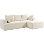 Canapé d'angle 256 cm avec méridienne, canapé-lit 3 places en chenille forme de L, assise et accoudoirs larges, beige