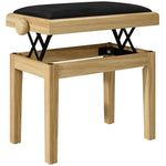 Banc de Piano, Tabouret Piano Réglable en Hauteur 45-56 cm, Banc de Clavier, Siège Rembourré en Velours, Bois Naturel