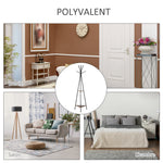 Porte-manteau trépied style industriel branches 2 étagères + 6 patères dim. 52L x 46l x 182H cm métal noir
