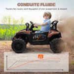 Voiture électrique enfant UTV buggy électrique enfant avec télécommande 2.4Ghz 2 moteurs 103L x 69l x 59H cm marron
