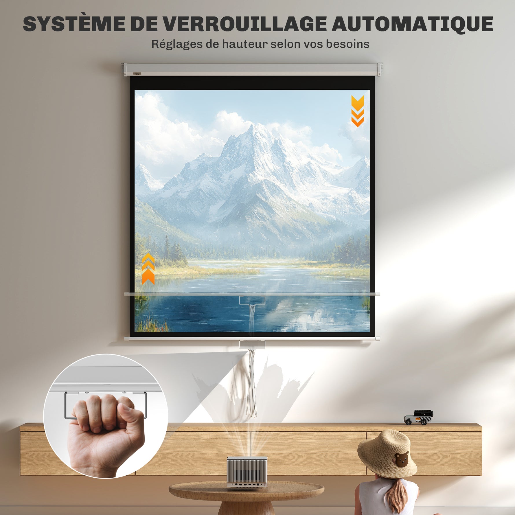 Écran de projection TV et Home Cinema de 85 Pouces vidéo projecteur 1:1 4K HD, 162,5 x 8 x 162 cm