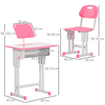 Bureau et chaise pour enfant avec support de lecture casier crochet et porte stylo 60 x 45x 90-102 cm rose