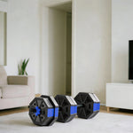 Ensemble d'haltères musculation 6-en-1 haltère réglable 20 kg kettlebell, barre de musculation support pour pompes bleu
