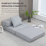 Chauffeuse canapé-lit convertible fauteuil 1 place avec 1 coussin déhoussable, tissu gris clair