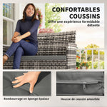 Canapé de jardin 2 places en résine tressée avec coussins canapé d'extérieur avec accoudoirs 115 x 63 x 85 cm gris clair