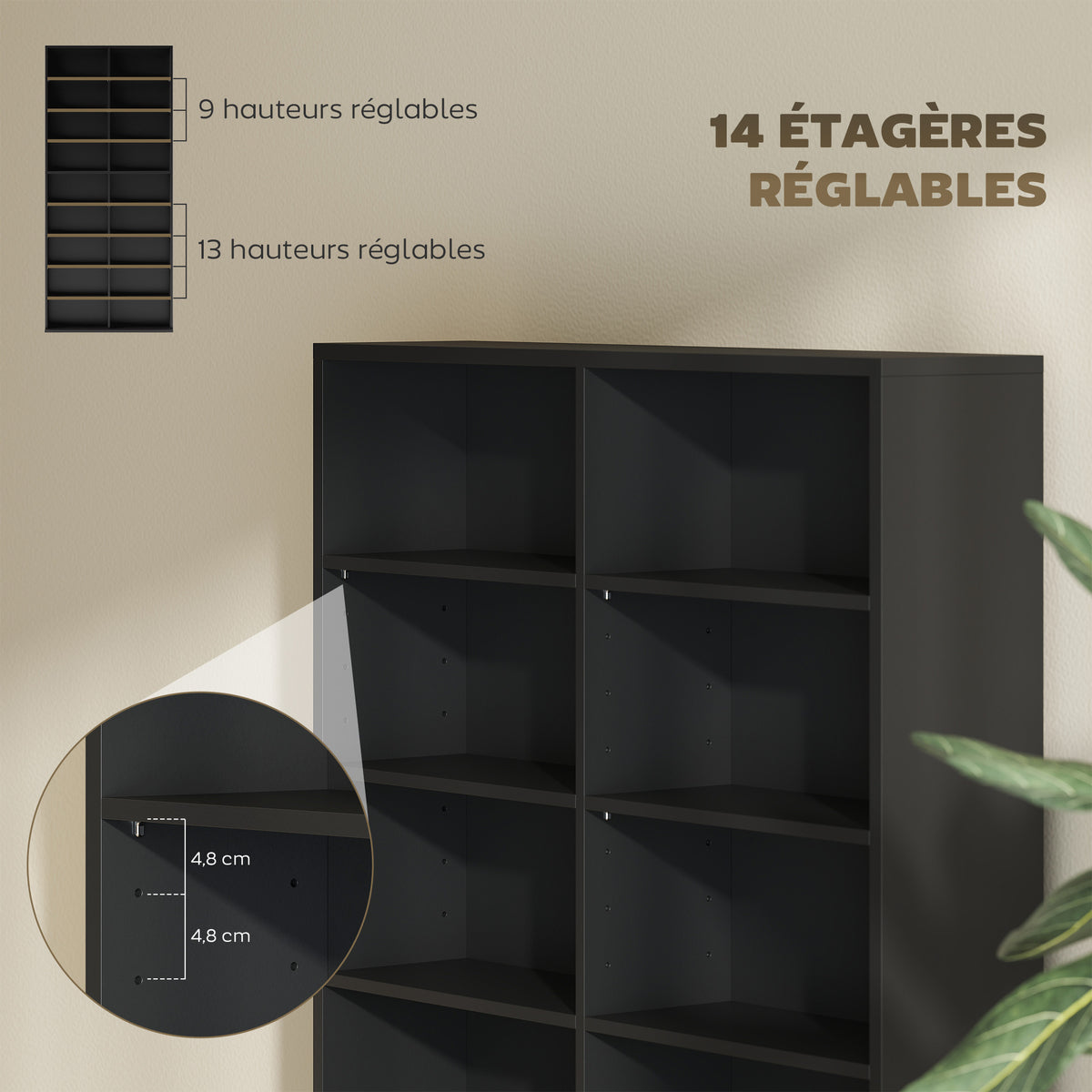 Rangements pour CD et DVD 18 compartiments capacité max. 640 CD/360 DVD 430 Blu-ray 78,5 x 24 x 175 cm noir