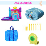 Château Gonflable avec Toboggan, Trampoline, Aire de Jeux Piscine et Panier Jusqu'à 3 Enfants +3 Ans gonfleur et Sac de Transport Souffleur 350W inclus dim. 300L x 270l x 200H cm Multicolore