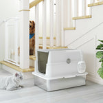 Bac à litière fermé XL en acier inoxydable, maison de toilette pour grand chat, 60,2 x 40,2 x 43,3 cm, gris clair