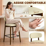 Lot de 2 Tabourets de Bar, Chaises de Bar en Chenille, Assise Rembourrée, Dossier et Repose-Pieds, Pieds en Bois, Beige