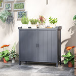 Armoire de rangement de jardin sur pied, table de rempotage 2 en 1 double porte, étagère, plateau métal galvanisé - gris