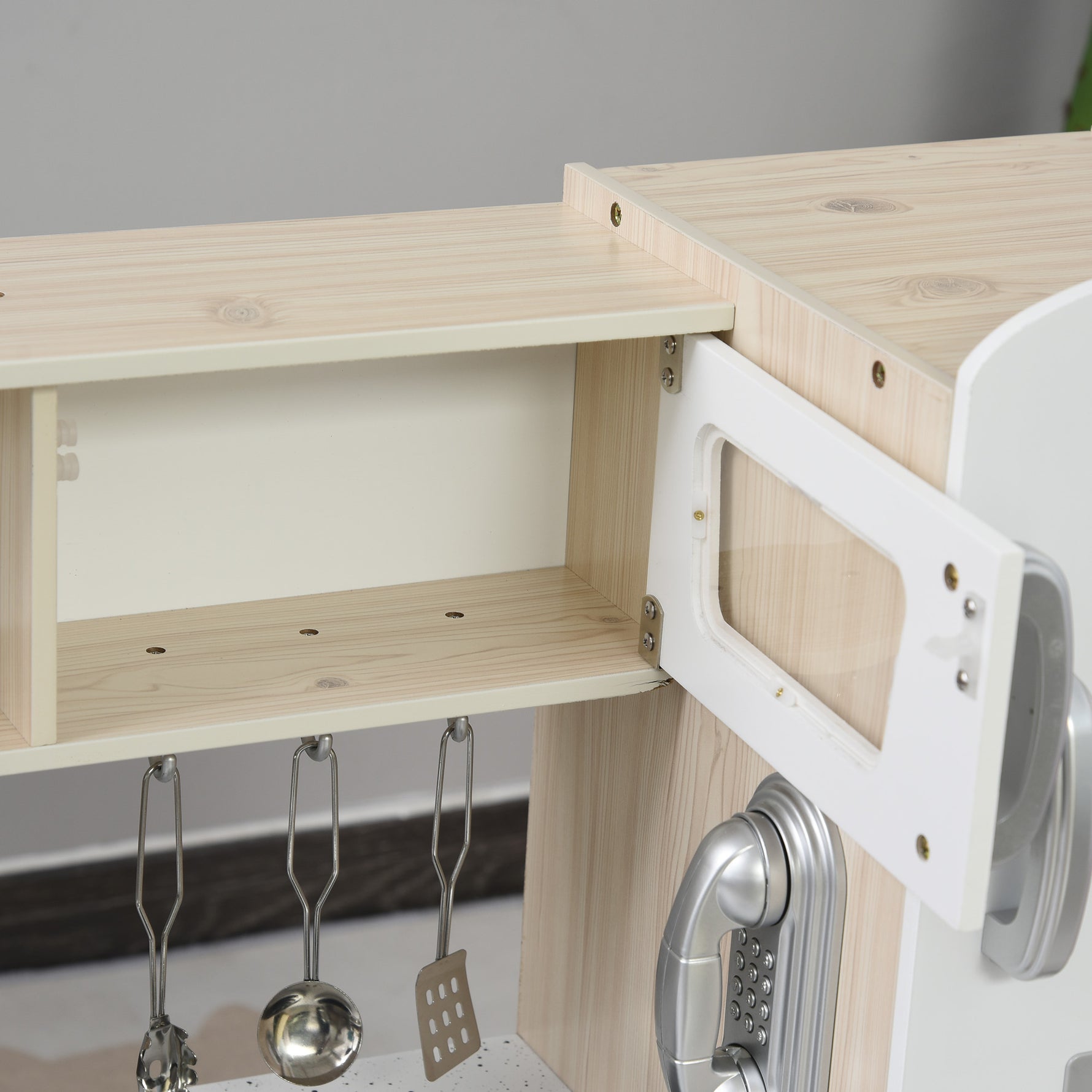 Cuisine Bois Jeu d'imitation - Cuisine Enfant - Nombreux Accessoires & rangements Inclus - MDF pin Blanc chêne Clair
