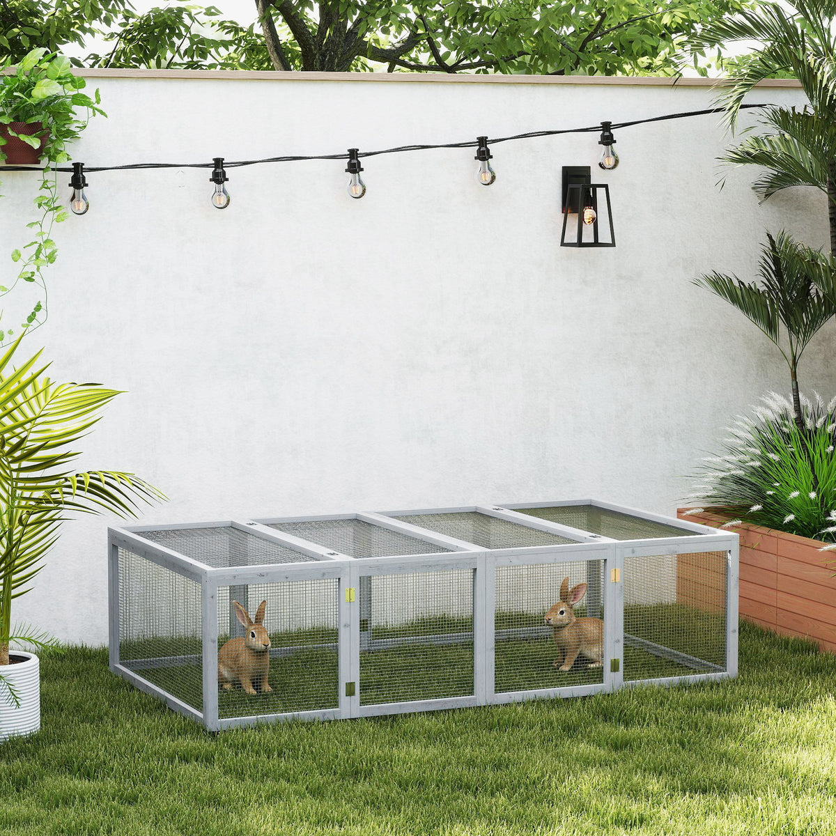 Clapier cage à lapins extérieur intérieur 2 portes supérieures 181L x 100l x 48H cm bois massif gris