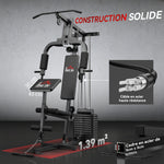 Stazione Multifunzione con Pacco Pesi da 65 kg, Doppia Carrucola, Nero