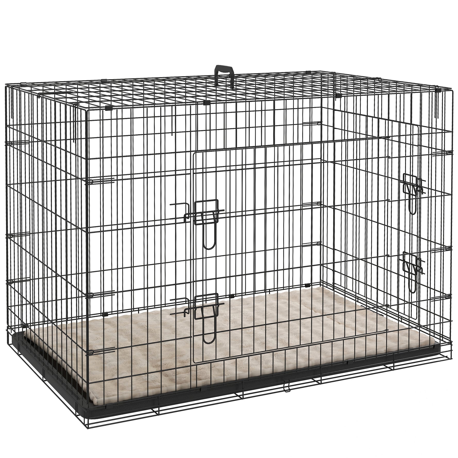 Cage caisse de transport pliante pour chien poignée, plateau amovible, coussin fourni 105 x 70 x 75 cm noir
