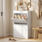Meuble chaussure 8 paires, armoire à chaussures étroit avec tiroir et 2 portes abattants et étagère réglable, blanc