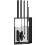 5-delige haardset van metaal met bezem, schep, pook, tang en standaard 28x13x59,5cm zwart