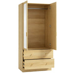 Armoire chambre penderie avec miroir, 2 portes, 2 tiroirs et barre de suspension, 80 x 50 x 180 cm, chêne