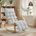 Poltrona a dondolo con poggiapiedi regolabile, sedia a dondolo con gambe in legno di betulla, 67x93x105 cm, grigio chiaro