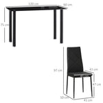 Dining table set with 4 chairs, tempered glass top, steel legs, for kitchen, living room, black