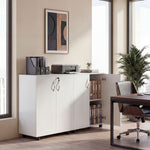 Armoire de bureau à 2 niveaux, meuble de rangement bureau avec 2 portes, serrures et clés, 80x40x80cm, blanc