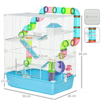 Grande cage pour hamsters cage pour rongeur 5 niveaux avec tunnels abreuvoir roue maisonnette échelles dim. 59L x 36l x 69H cm
