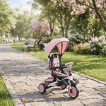 Tricycle bébé évolutif 6 en 1, tricycle enfant pliable avec poignée parentale réglable, siège pivotant 360°, rose