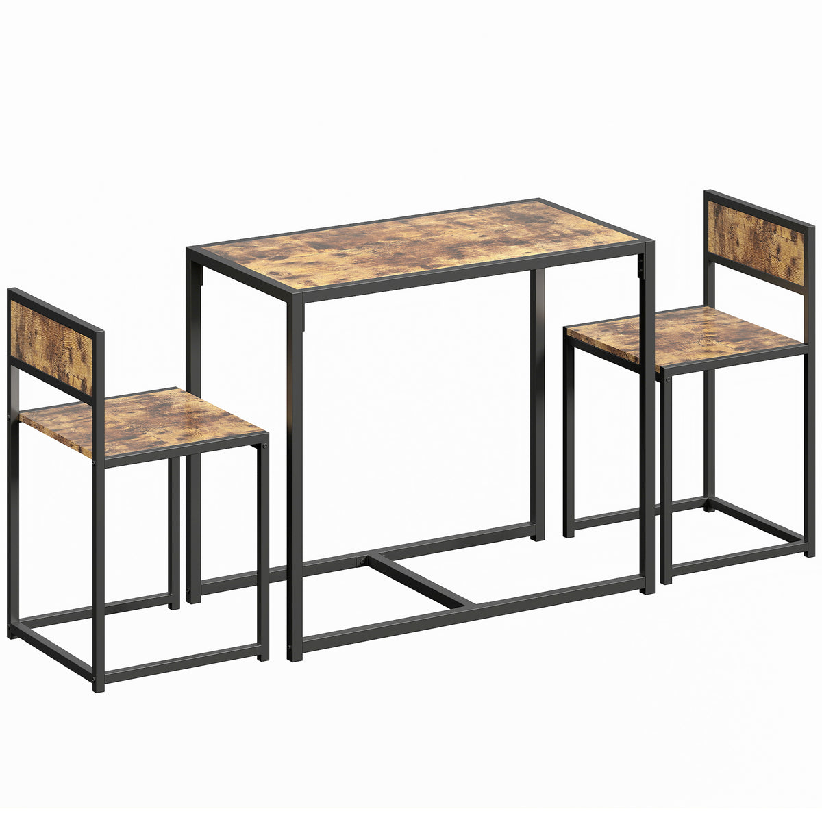 Table and chairs set, 3-piece dining table with 2 nestable chairs, for kitchen living room home, brown