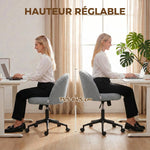 Chaise de Bureau Pivotante en Fourrure Teddy, Hauteur Réglable, Roulettes, Mousse Haute Résilience, Gris