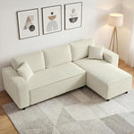 Canapé d'angle réversible 3 places moderne avec coussins inclus, tissu velours côtelé, crème