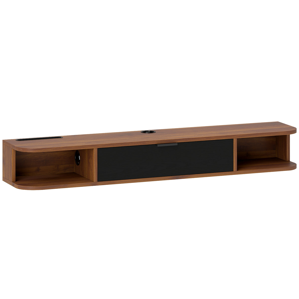 Meuble TV Suspendu, Meuble Télé pour Téléviseur jusqu'à 50 Pouces, Tiroir Rabattable, 2 Étagères, 120x24x16cm, Noyer