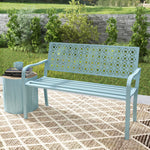 Banc de jardin 2 places, banc extérieur jardin en acier avec dossier ajouré, 127 x 63 x 85 cm, bleu