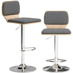 Lot de 2 tabourets de bar chaises de bar réglable en hauteur dossier repose-pieds pivotant 360° 41x47,5x81-102cm gris