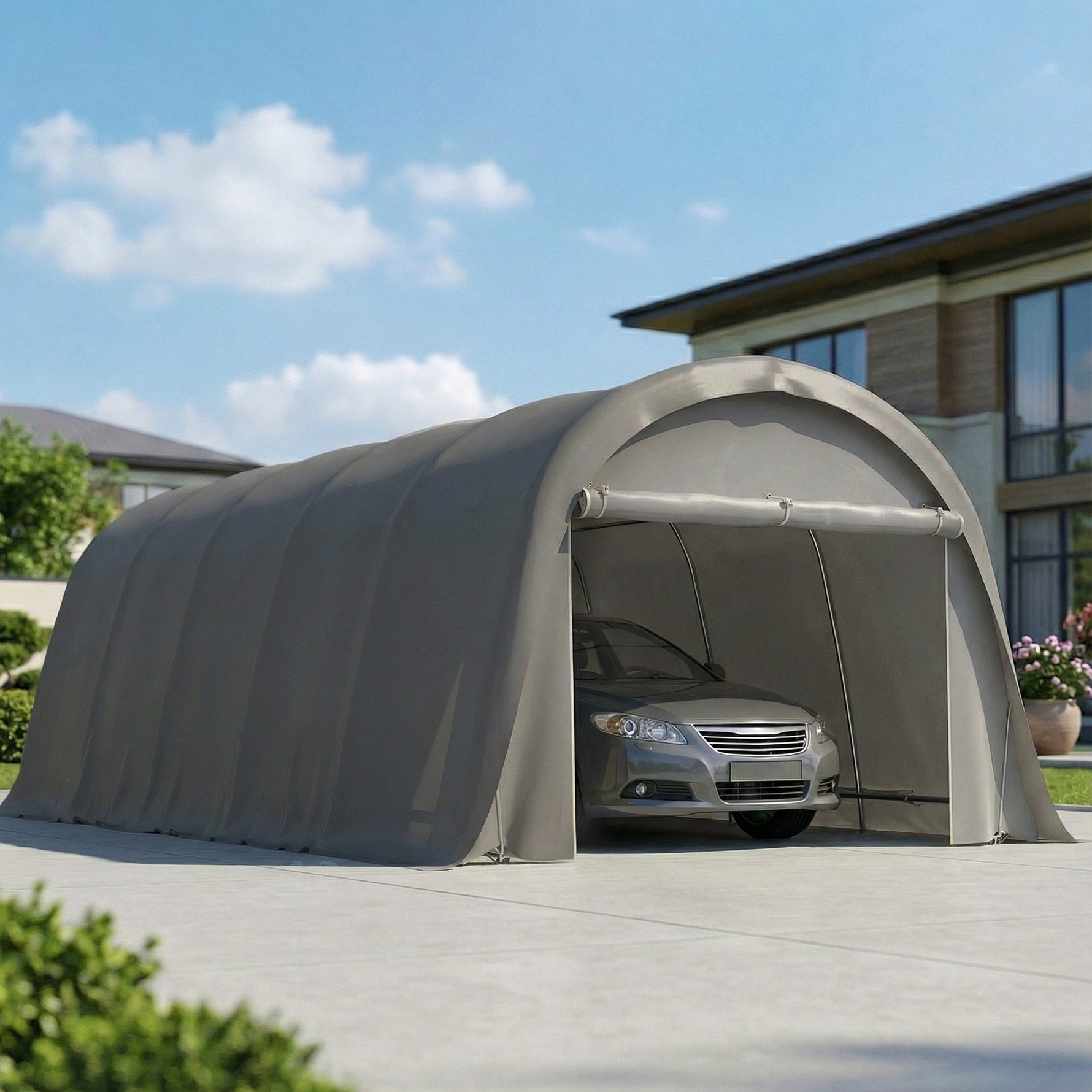 Carport tente de garage 3,6 x 7,2 m abri voiture extérieur tente de stockage avec parois latérales amovibles, gris foncé
