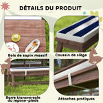 Ensemble salon de jardin extérieur enfant avec coussins et parasol amovible, rayé bleu marine et blanc