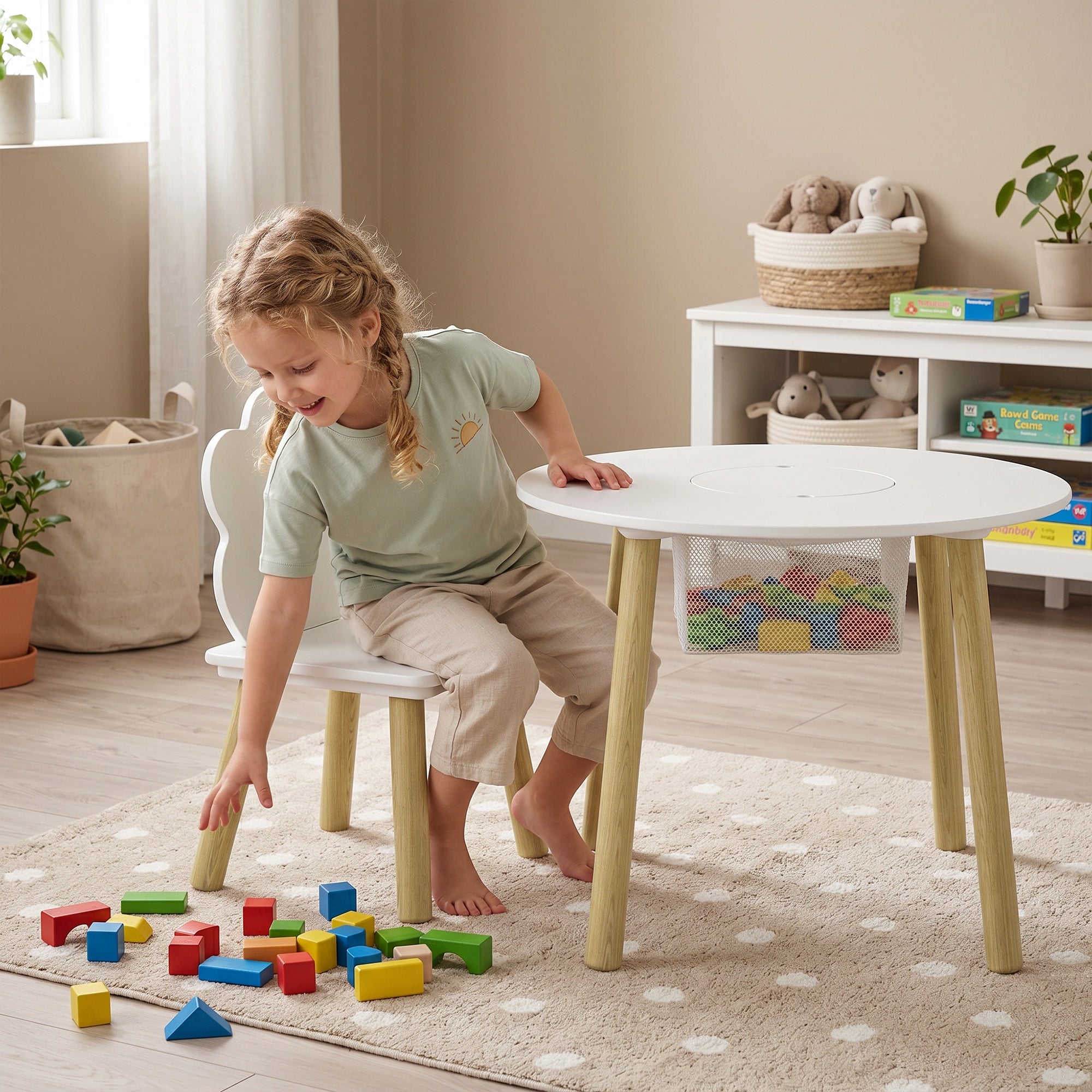 Table enfant avec chaise, ensemble table et 2 chaises en bois avec sac de rangement pour dessiner, jouer, étudier, blanc