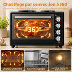 Minihorno con 2 placas de cocción y rustidor 46L 2850 W, horno de convección multifunción, temporizador, negro