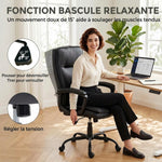 Chaise bureau ergonomique, fauteuil de bureau en PU, hauteur réglable, fonction bascule, pivotante 360°, noir