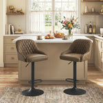 Lot de 2 Tabourets de Bar, Tabourets Hauts Cuisine avec Siège Pivotant et Hauteur Réglable, Marron Foncé