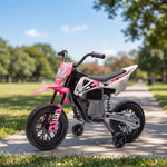 Moto électrique pour enfant moto cross pour enfants de 3 à 6 ans 2 moteurs 12V vitesse 5 km/h 109,5x60x72,5cm rose