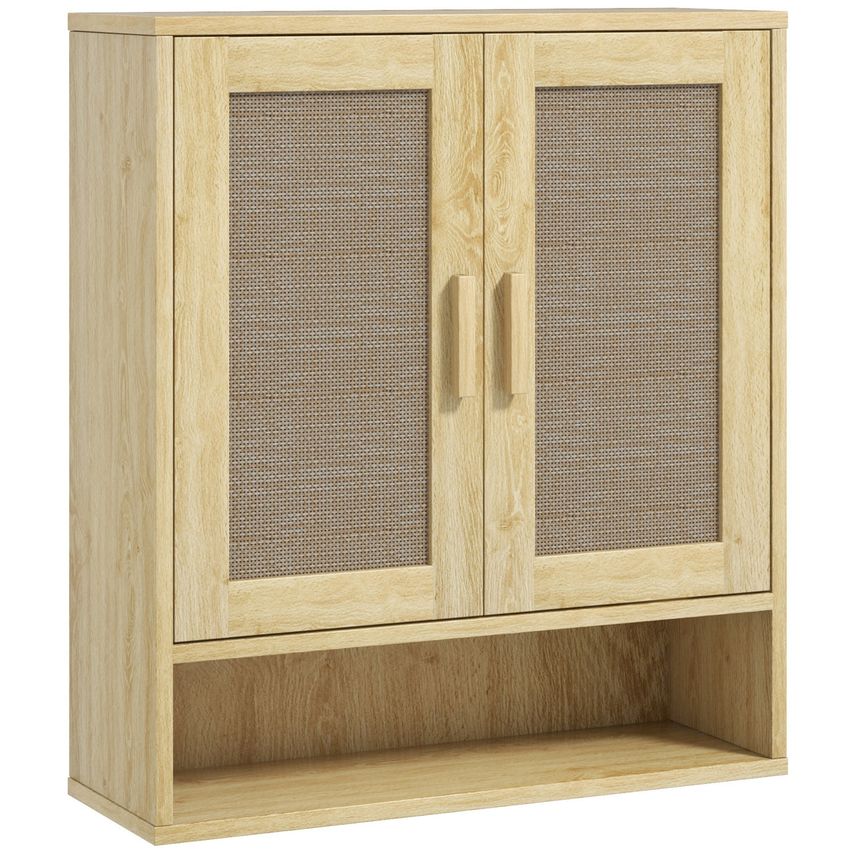 Mobiletto da bagno pensile, mobile WC sospeso con doppia anta e ripiano a giorno 59 x 20 x 66,5 cm effetto legno di quercia