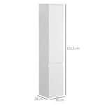 Meuble colonne rangement salle de bain 2 placards 3 étagères réglables style contemporain 30 x 28 x 152,5 cm blanc