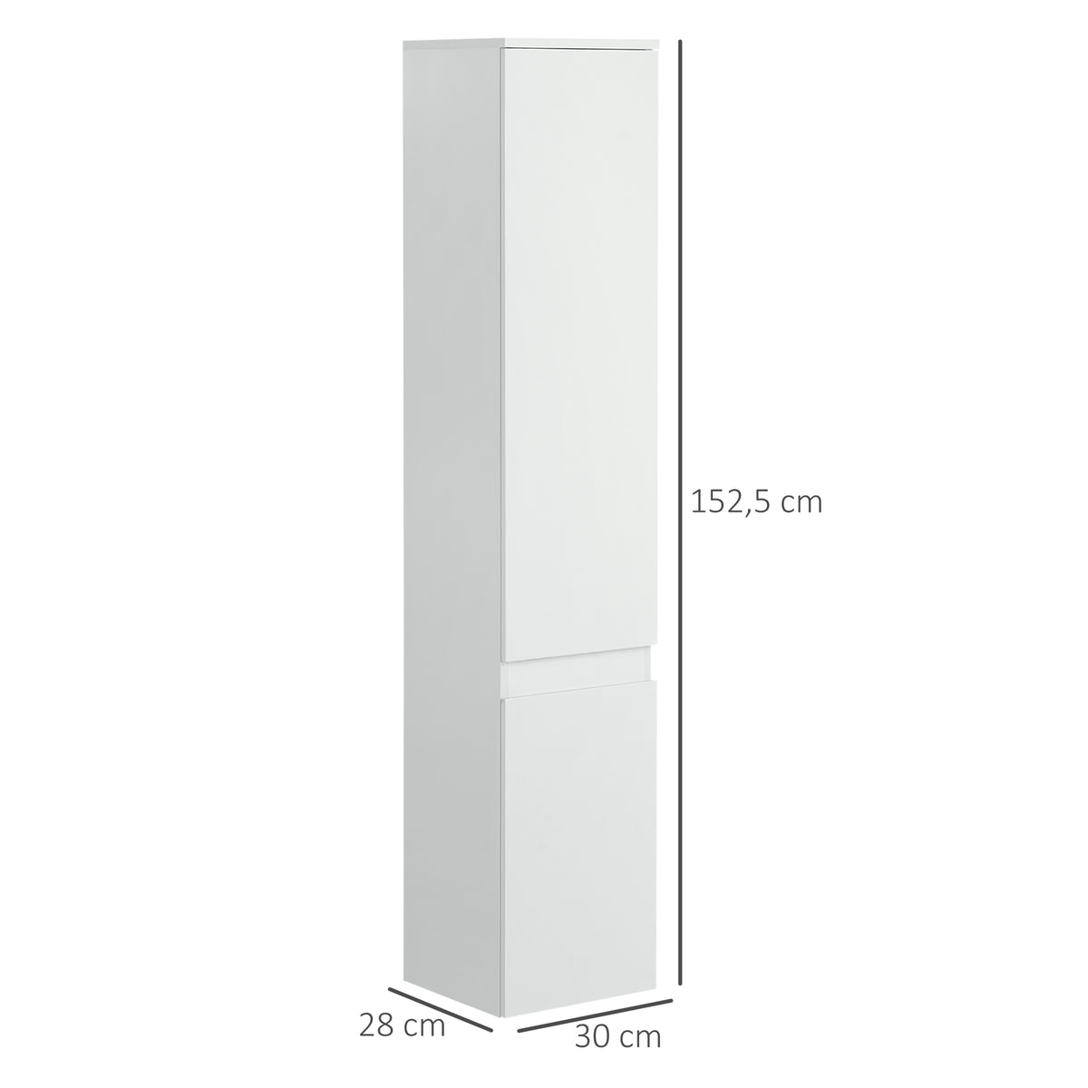 Meuble colonne rangement salle de bain 2 placards 3 étagères réglables style contemporain 30 x 28 x 152,5 cm blanc