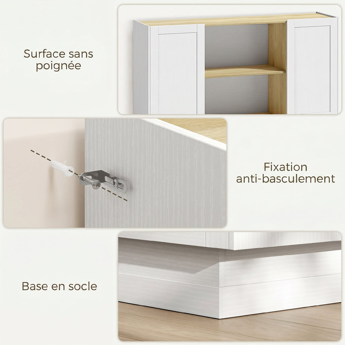 Buffet Cuisine, Meuble de Rangement avec 2 Portes et 2 Étagères Ouvertes, 133 x 35 x 79,7 cm, Bois Naturel et Blanc