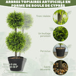 Lot de 2 plantes artificielles décoratives, boules de buis artificiel 60 cm avec pot, plastique, vert