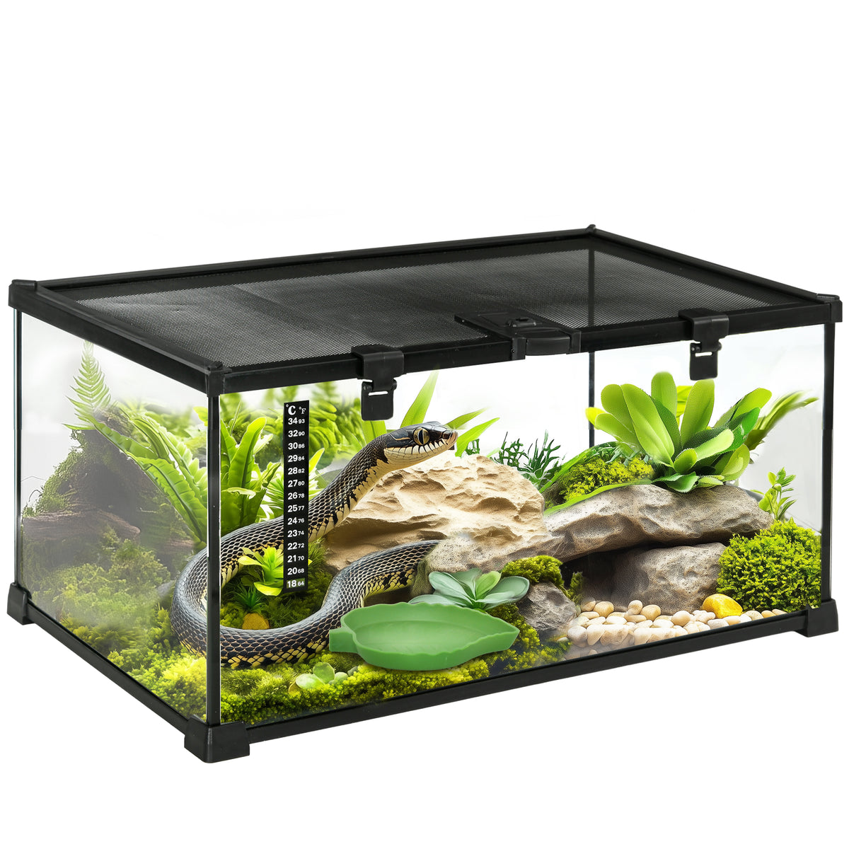 Boîte à reptiles boîte d'élevage de reptiles habitat de terrarium transparent couvercle coulissant noir
