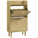 Meuble à chaussures 2 portes abattants étagère effet rotin tissé design bohème - dim. 80L x 24,5l x 110H cm