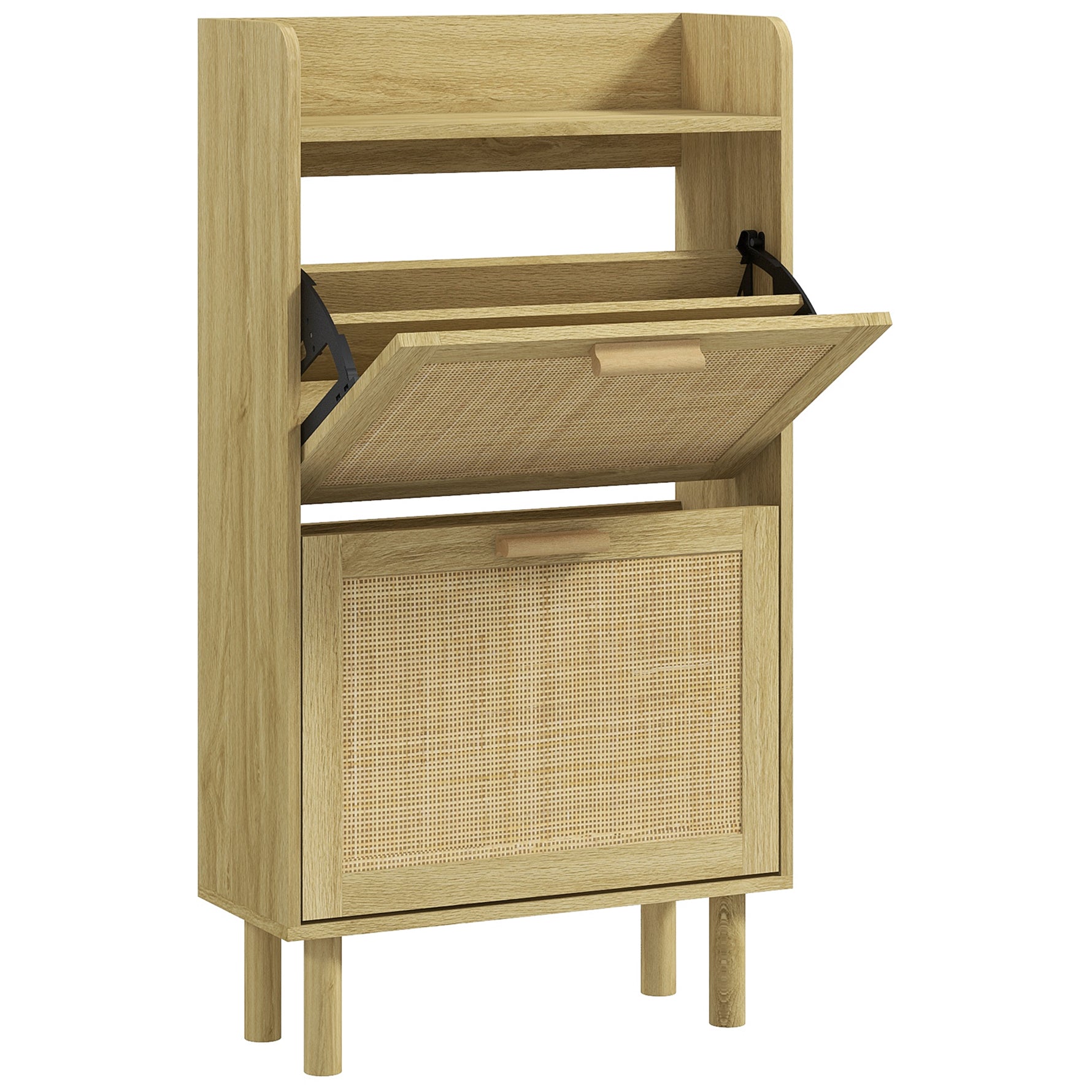 Meuble à chaussures 2 portes abattants étagère effet rotin tissé design bohème - dim. 80L x 24,5l x 110H cm