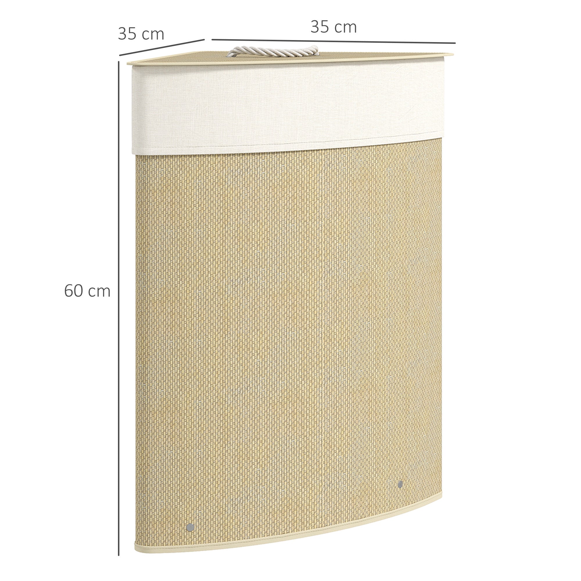 Panier à Linge en Bambou 55L, Panier Triangle avec Sac Amovible et Lavable, Couvercle, Poignée, 35x35x60cm, Naturel