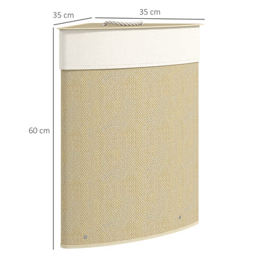 Panier à Linge en Bambou 55L, Panier Triangle avec Sac Amovible et Lavable, Couvercle, Poignée, 35x35x60cm, Naturel